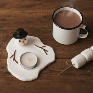 Melted Snowman Tealight Candle Holder - Handmade - White